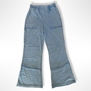 Casual Washed Flare Wide-Leg Lounge Pants, S, Washed Blue Distressed